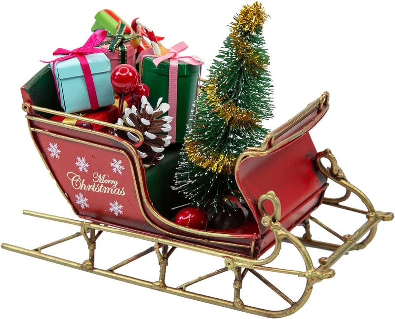 Berfutall -Red Santa Sleigh Christmas Decor for Table Top Holiday Home Decorations Decoration with Rustic Charm (G) (G Red 6.7") - Image 1